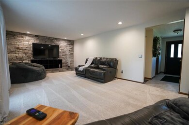 Living room with light colored carpet