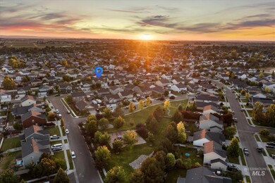 Aerial view at dusk of a residential view