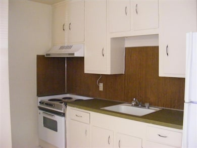 Kitchen with under cabinet range hood, white appli