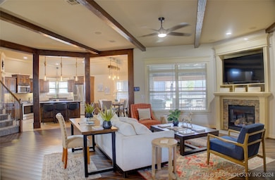 Amazing living area with a cozy fireplace.