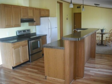 New kitchen cabinets, counters and flooring. Islan