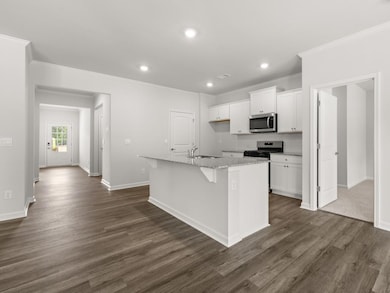 Aria open kitchen with a large island for bar seating looking to the front hallway