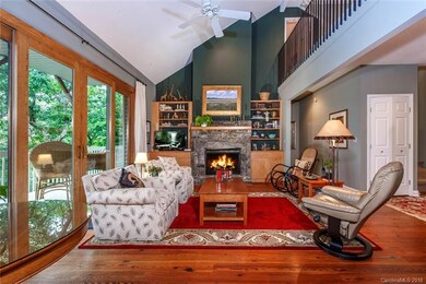 Vaulted ceilings in Great Room looking up to Upper