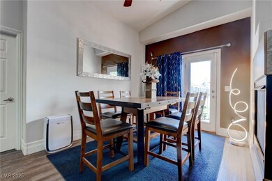 Shot looking to dining area that has french doors