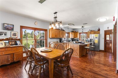 updated chef's kitchen opens into the dining area 