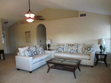 Living Room with Vaulted Ceiling & Plant
