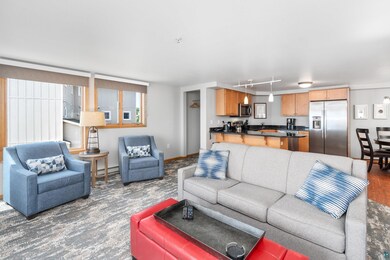Living room featuring dark hardwood / wood-style f