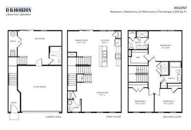 2208 sq ft. 
3 Bedrooms
2.5 Bathrooms
2 car gar