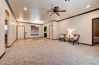 Livingroom view from far end. Master on right, spa