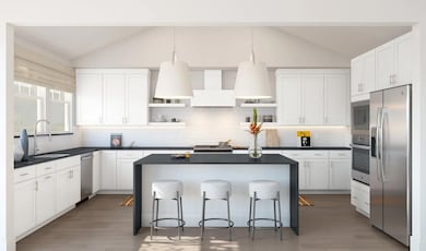 Kitchen with pendant lighting and subway tile backsplash