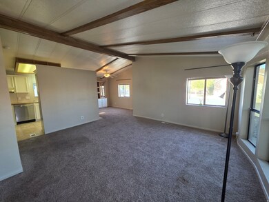 Empty room with carpet flooring and a ceiling fan