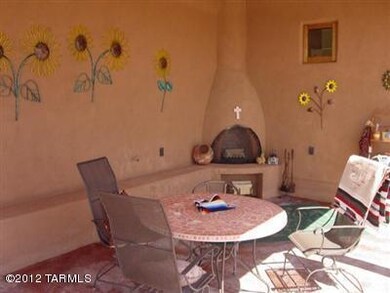 Patio with fireplace