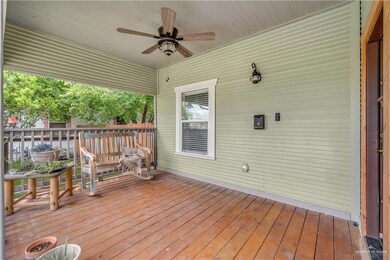 Wooden deck with ceiling fan