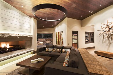 Livingroom fireplace and waterfall