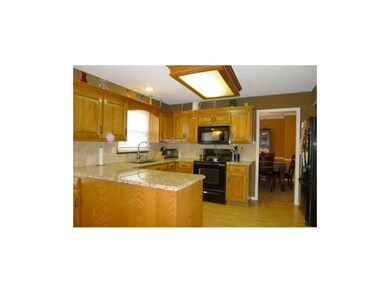 Tiled back splash, hardwood floors, lots of cabine