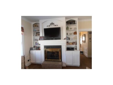 Wood burning fireplace w/ built-in shelves & stora