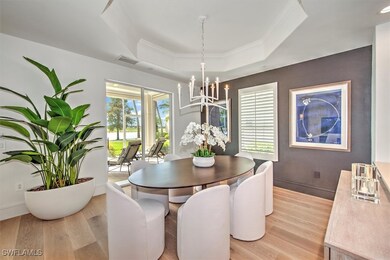 Dining area featuring a chandelier, light hardwood