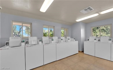 Common laundry area with washing machine and cloth