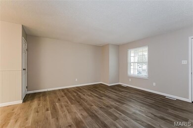 Spare room with a textured ceiling and dark wood-style flooring