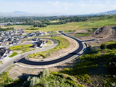 Aerial perspective of suburban area with a mountain backdrop