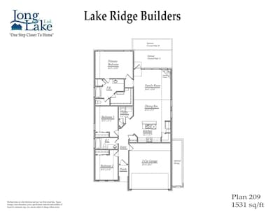 Plan 209, 1 story plan, features 3 bedrooms, 2 ful