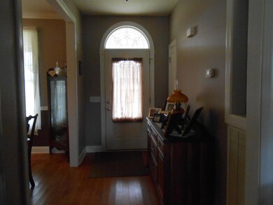 Look at this beautiful Transom Window above the front door in the entry hall! Crown molding & Designer colors & Hard wood floors are on the list of many custom upgrades included in this beautiful home!     