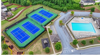 Drone / aerial view of a pool area