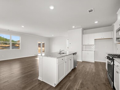 Elston open kitchen with a large center island with granite for plenty of bar seating