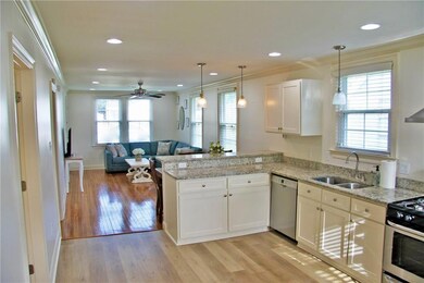Kitchen and living room in the back.Front door bac