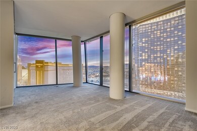 Bedroom views of Aria, New York New York, and Raid