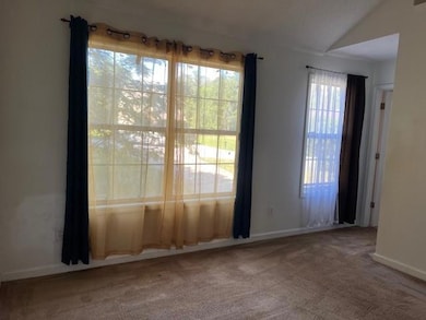 Carpeted empty room with healthy amount of natural light and vaulted ceiling