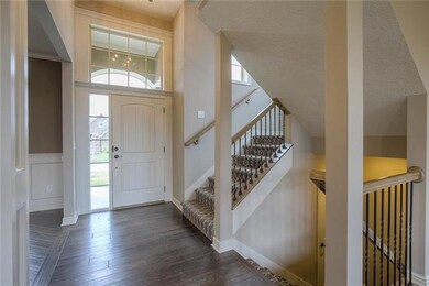 Wrought iron spindles and decorative stair carpet.