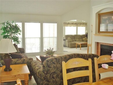 Vaulted living room with two skylights