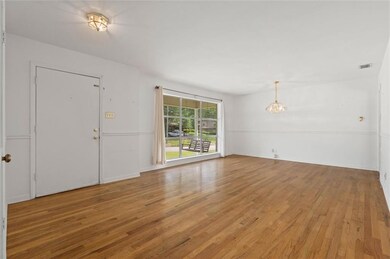 View of the living room and dining room.