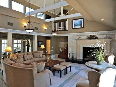 Living room with oversized fireplace
