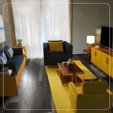 VIRTUAL STAGING Living room with dark hardwood / w