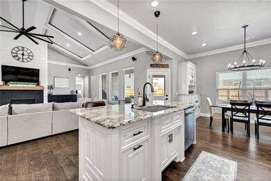 Wide-open living space with kitchen island