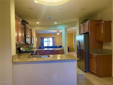 Kitchen with a peninsula, a sink, visible vents, l