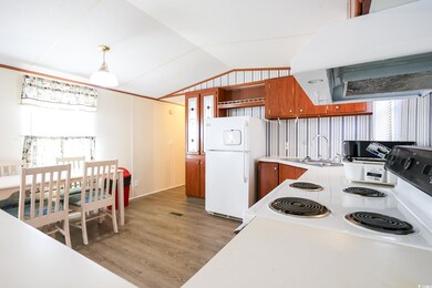 Kitchen with vaulted ceiling, decorative light fix