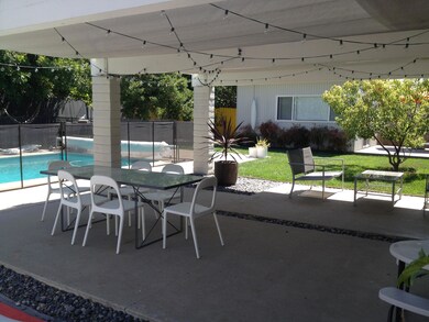 Backyard with view of office pool house