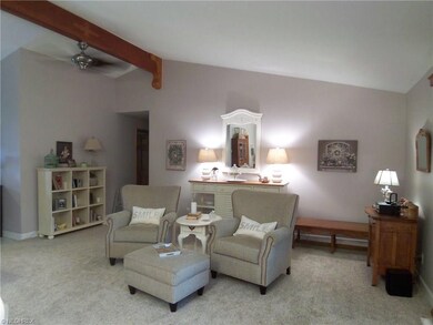 Vaulted ceiling in living room.