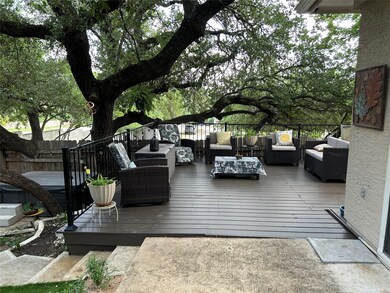 Wooden deck featuring an outdoor living space