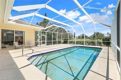 Swimming pool with a patio area and a lanai