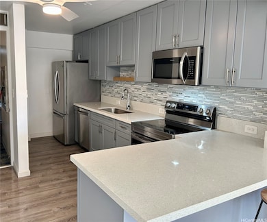 Remodeled  kitchen with quartz countertops