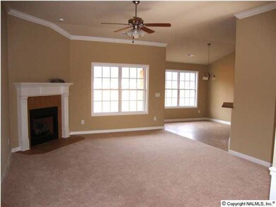 Spacious, yet cozy, family room with corner fireplace. The breakfast room is at the back right.