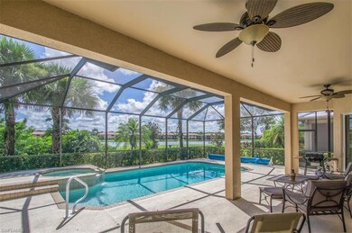 Large lanai is under roof for dining and lounging with wide view of the lake.