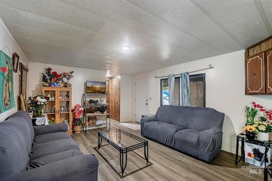 Living room featuring a textured ceiling and light wood finished floors