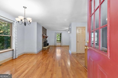 View from the entry to dining area and family room.
