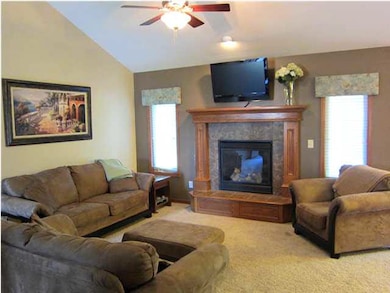 Living room, vaulted ceiling, gas fireplace, ceili
