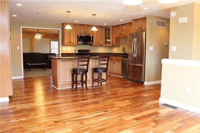 View from the dining area through the kitchen into